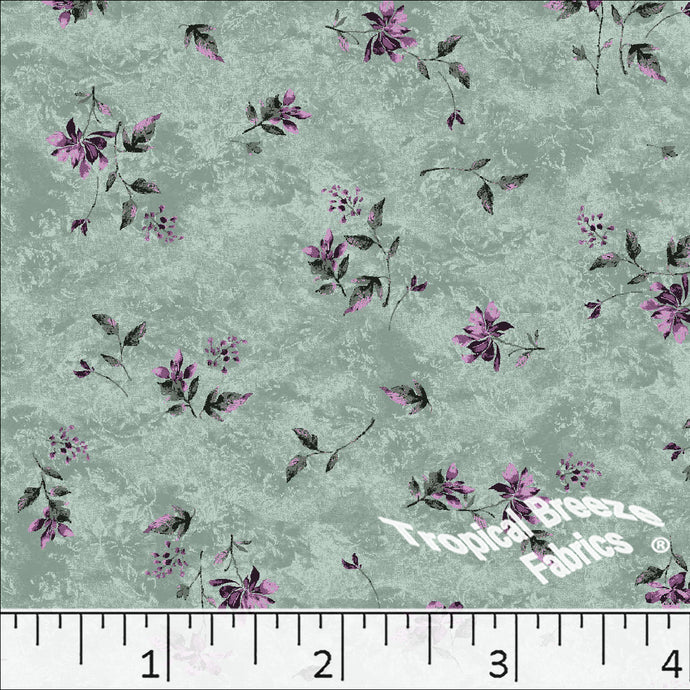 Standard Weave Floral Print Poly Cotton Fabric 6108 dusty jade