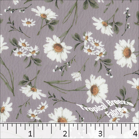 dusty lavender, Crinkle Creme Daisy Print Polyester Fabric 042612