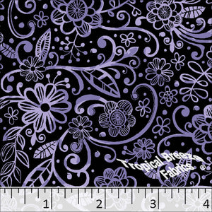 Standard Weave Floral Doodle Print Poly Cotton Fabric 6015 dusty lavender