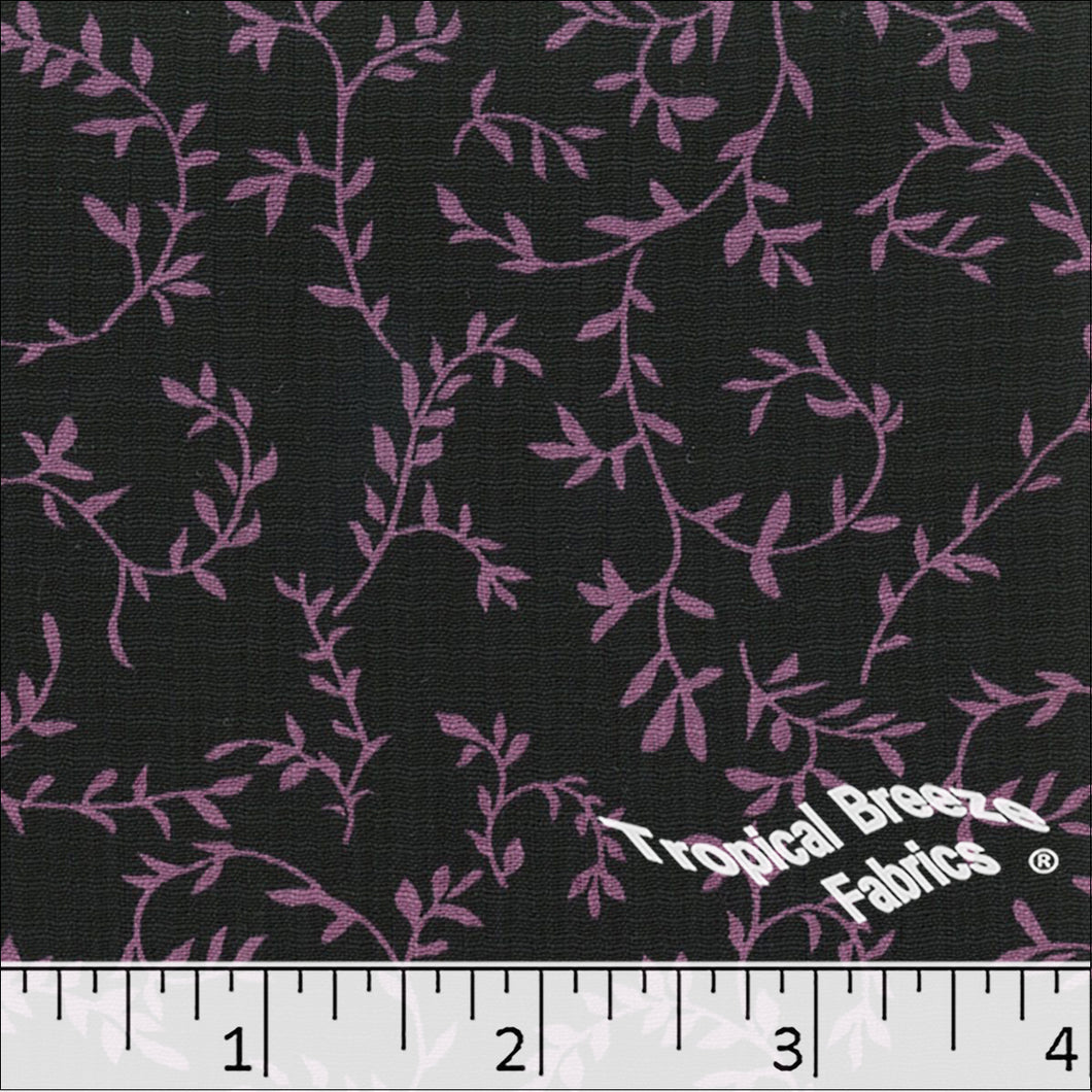 Linen Crepe Leaf Swirl Print Polyester Fabric 048415 dusty plum