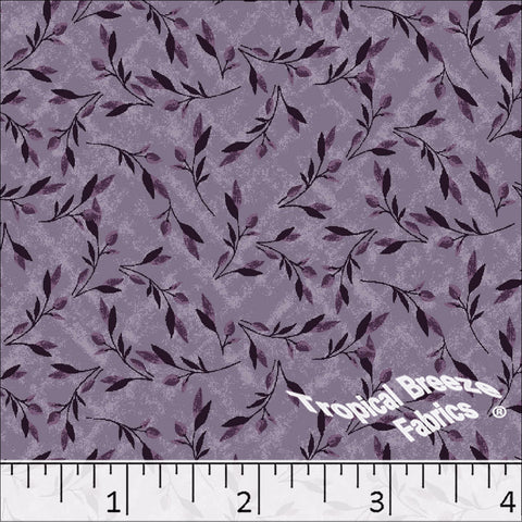 Dusty Plum, Standard Weave Leaf Print Poly Cotton Fabric 6190