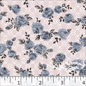 Standard Weave Floral Diamond Print Poly Cotton Fabric Dusty Rose