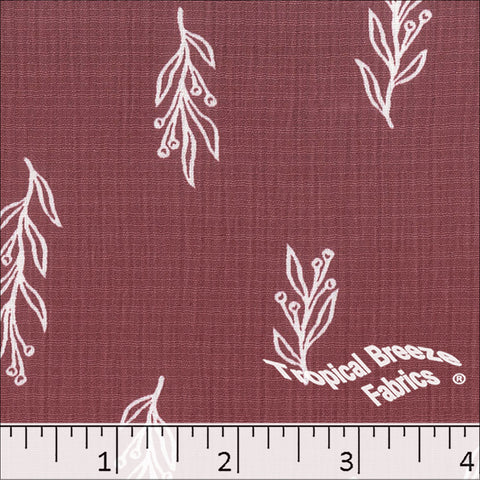 dusty rose, Linen Crepe Leaf Print Polyester Fabric 048526