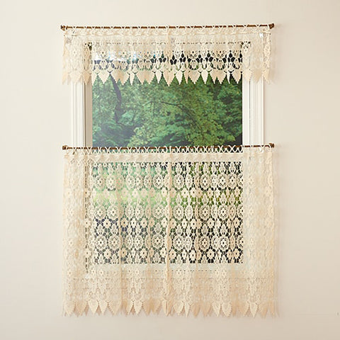 Ecru Medallion Macrame Tiers and Valance