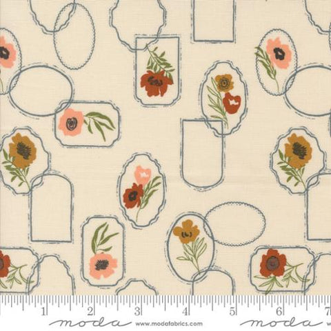 eggshell, Foraged Found and Hand Me Down Collection Floral Cameo Cotton Fabric 45631