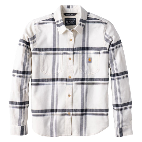 Carhartt women's Hamilton Relaxed Long-Sleeve Flannel Shirt in eggshell plaid