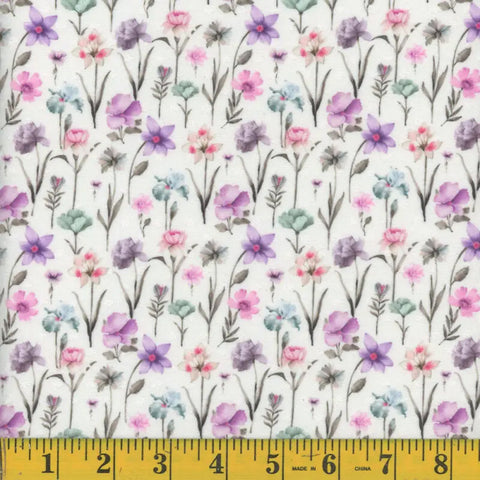 emerald, Swiss Dot Wildflower Print Fabric 1358