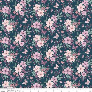 Buds and Butterflies Collection Floral Cotton Fabric C15350 emerald