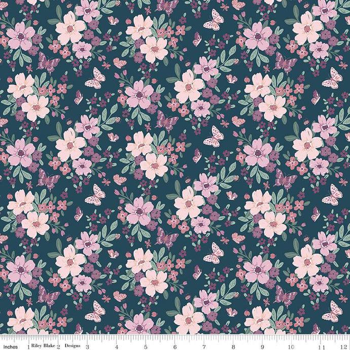Buds and Butterflies Collection Floral Cotton Fabric C15350 emerald