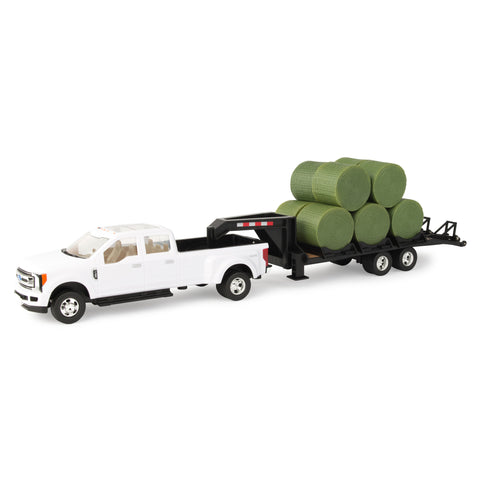 Ford F350 Pickup with Trailer and Round Bales 46631