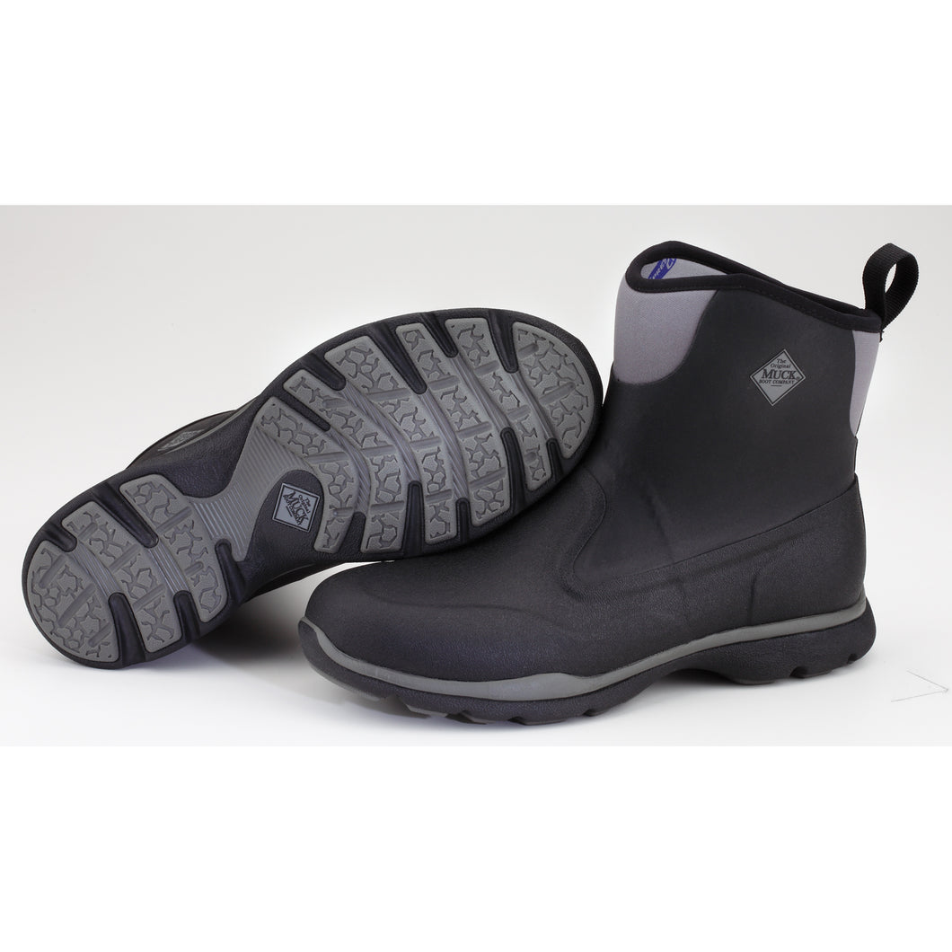 Men's Muck Boots mid height black boots with gray trim