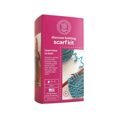 Friendly Loom Discover Knitting Blue Scarf kit package