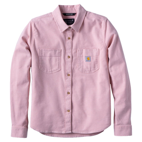 Carhartt women's Hamilton Relaxed Long-Sleeve Flannel Shirt in faded rose tint