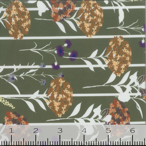 floral on olive green, Pink Floral Stretch Swimsuit Fabric GS1