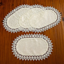 Ivory 12x18 Flower Bow Embroidered Lace Doily