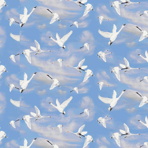 flying swans, Swan Sanctuary Collection Cotton Fabric 24