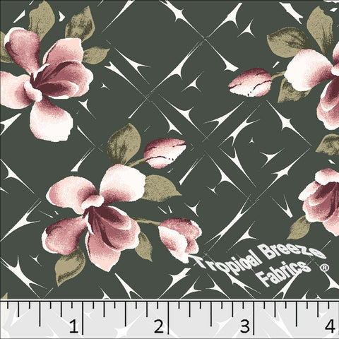 forest green, Standard Weave Large Floral Print Poly Cotton Fabric 6255