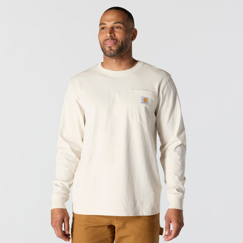 Carhartt men's relaxed fit mountain graphic long-sleeve tee in malt color showing front