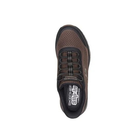 Top view of Skechers men's Slip-ins Glide-Step Sole Glover Peak shoe in brown