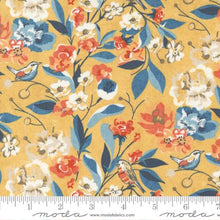 Nutmeg Collection Floral Birds Cotton Fabric gold