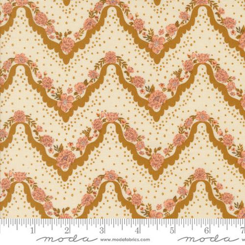gold, Foraged Found and Hand Me Down Collection Floral Stripes Cotton Fabric 45634