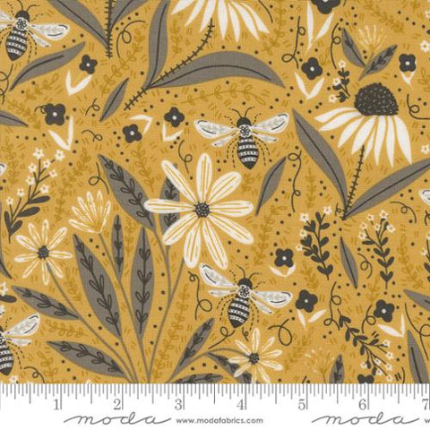 gold, Bee Garden Collection Florals and Bees Cotton Fabric 48410
