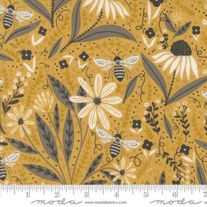 gold, Bee Garden Collection Florals and Bees Cotton Fabric 48410