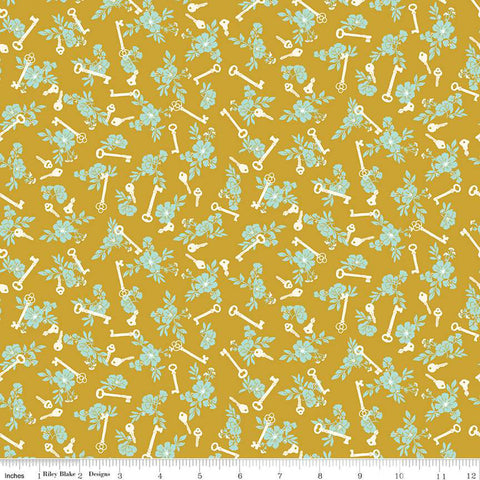 Blossom Lane Collection Keys Cotton Fabric C14004 gold