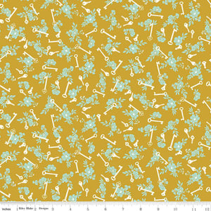 Blossom Lane Collection Keys Cotton Fabric C14004 gold