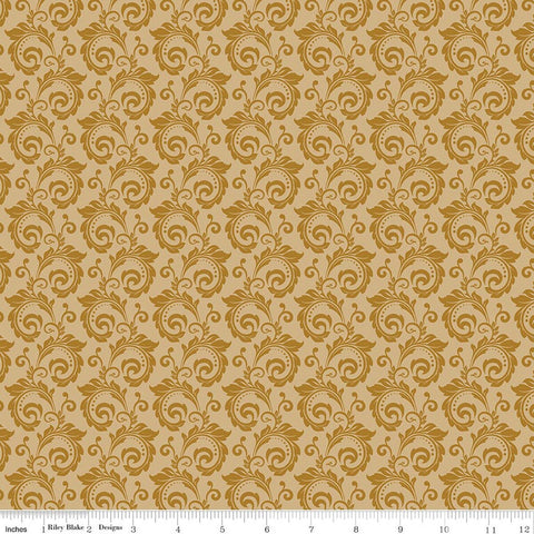 gold, Christmas Greeting Collection Scroll Cotton Fabric C17664