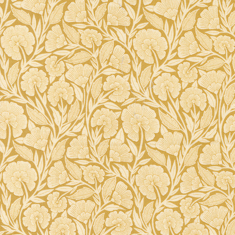 Flower Press Collection Curved Florals Cotton Fabric 3302 gold