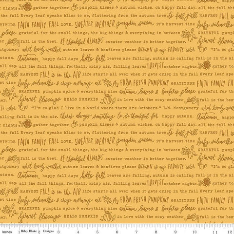 gold, Happy Fall Days Collection Autumn Words Cotton Fabric C16342