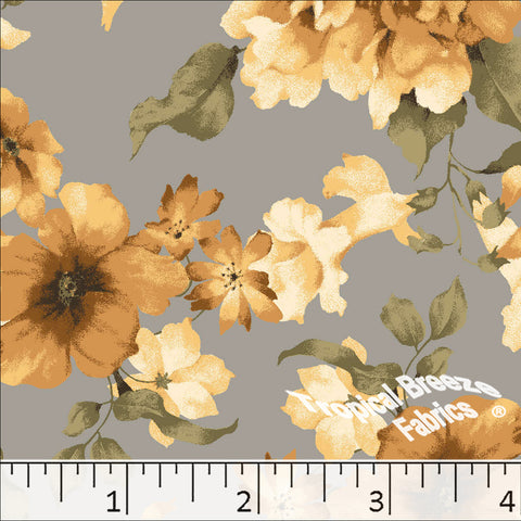 gold, Standard Weave Large Floral Print Poly Cotton Fabric 6318