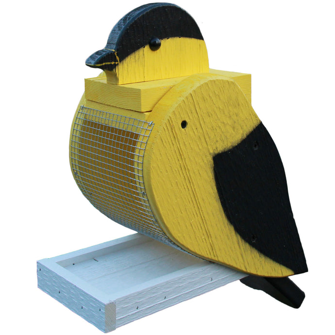 wooden painted goldfinch bird feeder