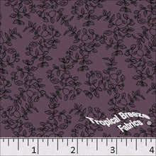 Leafy Vine Print Poly Cotton Dress Fabric Grape