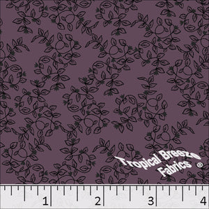 Leafy Vine Print Poly Cotton Dress Fabric Grape