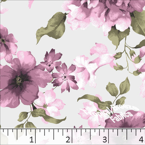 grape, Standard Weave Large Floral Print Poly Cotton Fabric 6318