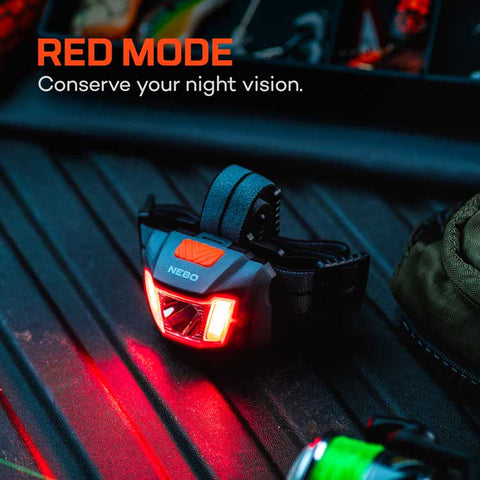 Red mode details about NEBO Einstein 250 headlamp