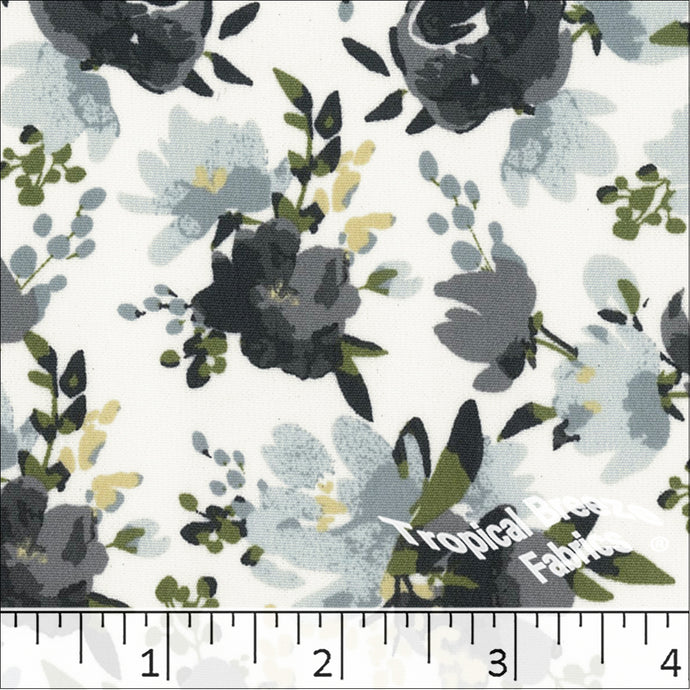 Elegance Floral Print Polyester Fabric Gray