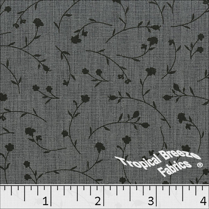 Gray, 100% Polyester Small Floral Print Fabric 04541