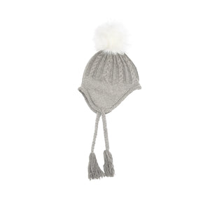 Baby Cable Knit Hat with Pom-Pom and Ear Flaps 1024 gray