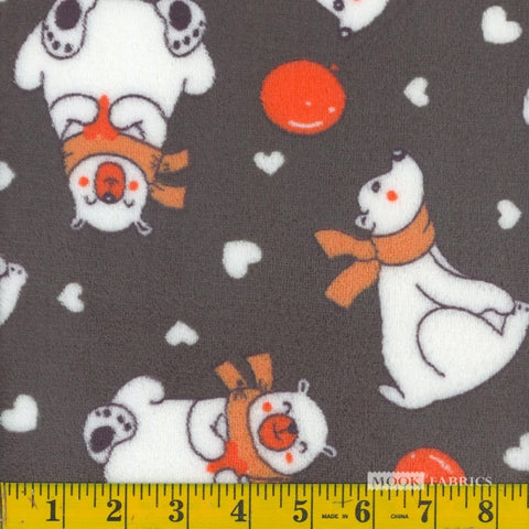 gray, Polar Bear Print Fleece Flannel Fabric 13795
