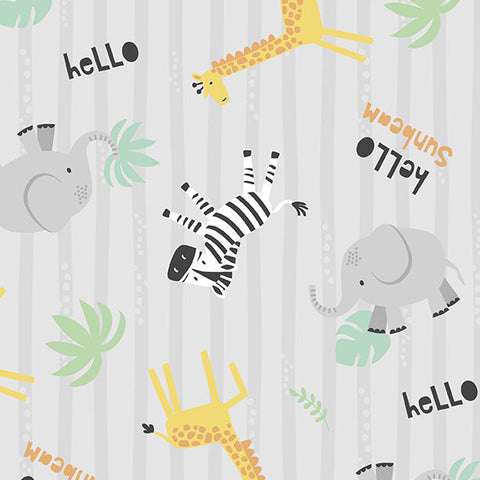 Hello Sunshine Collection Large Animal Toss Cotton Fabric Gray