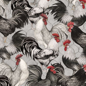 Proud Rooster Collection Packed Roosters Cotton Fabric gray
