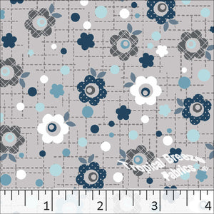 Poly Cotton Floral Grid Dress Fabric gray