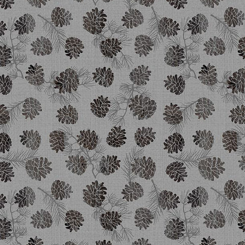 Wild Woods Lodge Collection Pinecone Toss Cotton Fabric gray