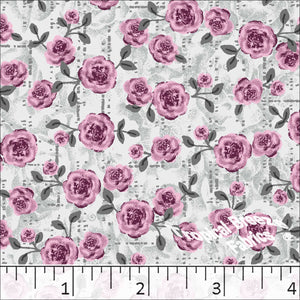 Rosebud Print Poly Cotton Dress Fabric Gray