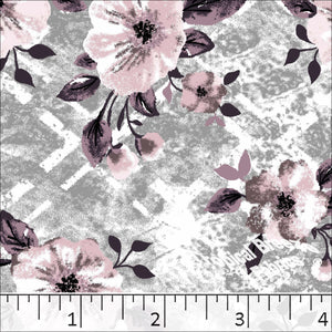 Large Floral Poly Cotton Fabric Gray