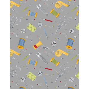 Common Threads Collection Notions All Over Cotton Fabric 21754 gray