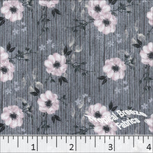 gray, Crinkle Creme Floral Print Polyester Fabric 042511 